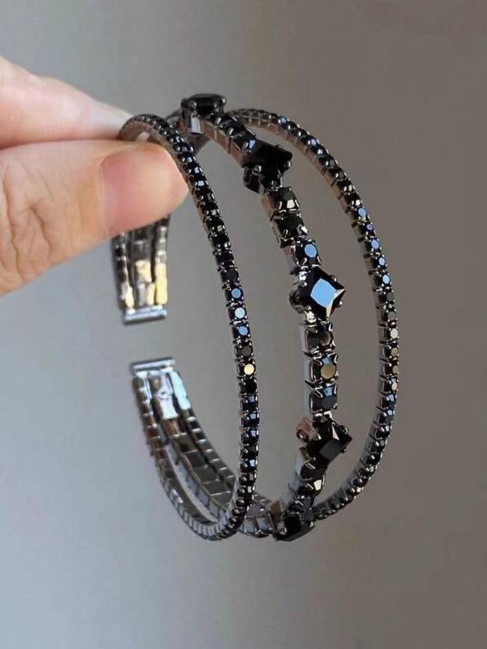 Black Crystal Hoop Earrings with Faceted Accents
